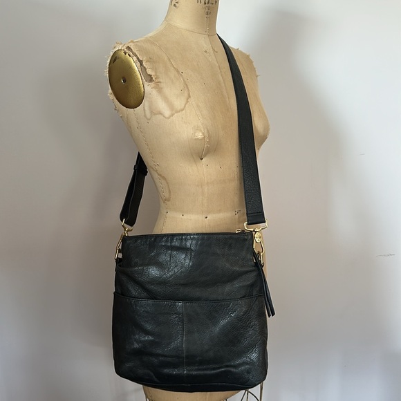 Margot New York Mickey black leather 3 compartment crossbody bag purse - Picture 6 of 12